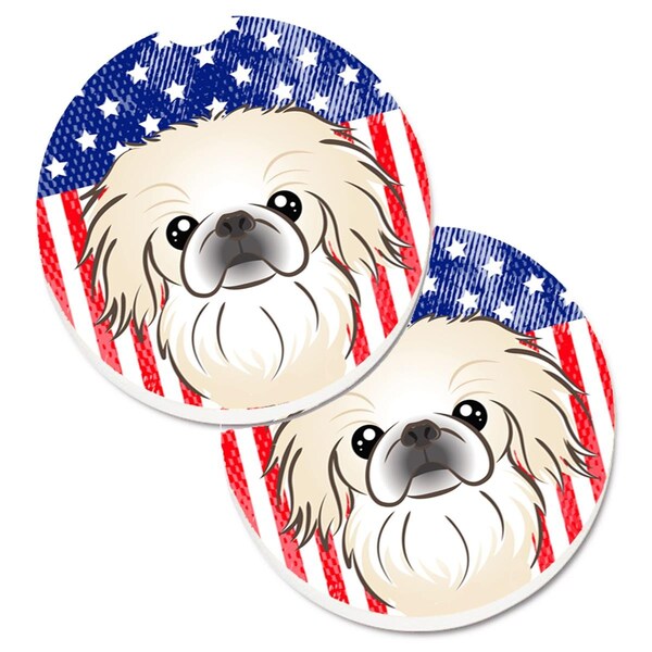 Carolines Treasures American Flag and Pekingese Set of 2 Cup Holder Car Coaster BB2151CARC - main